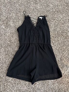 Wayf Black Lace-Trim One-Piece Romper
